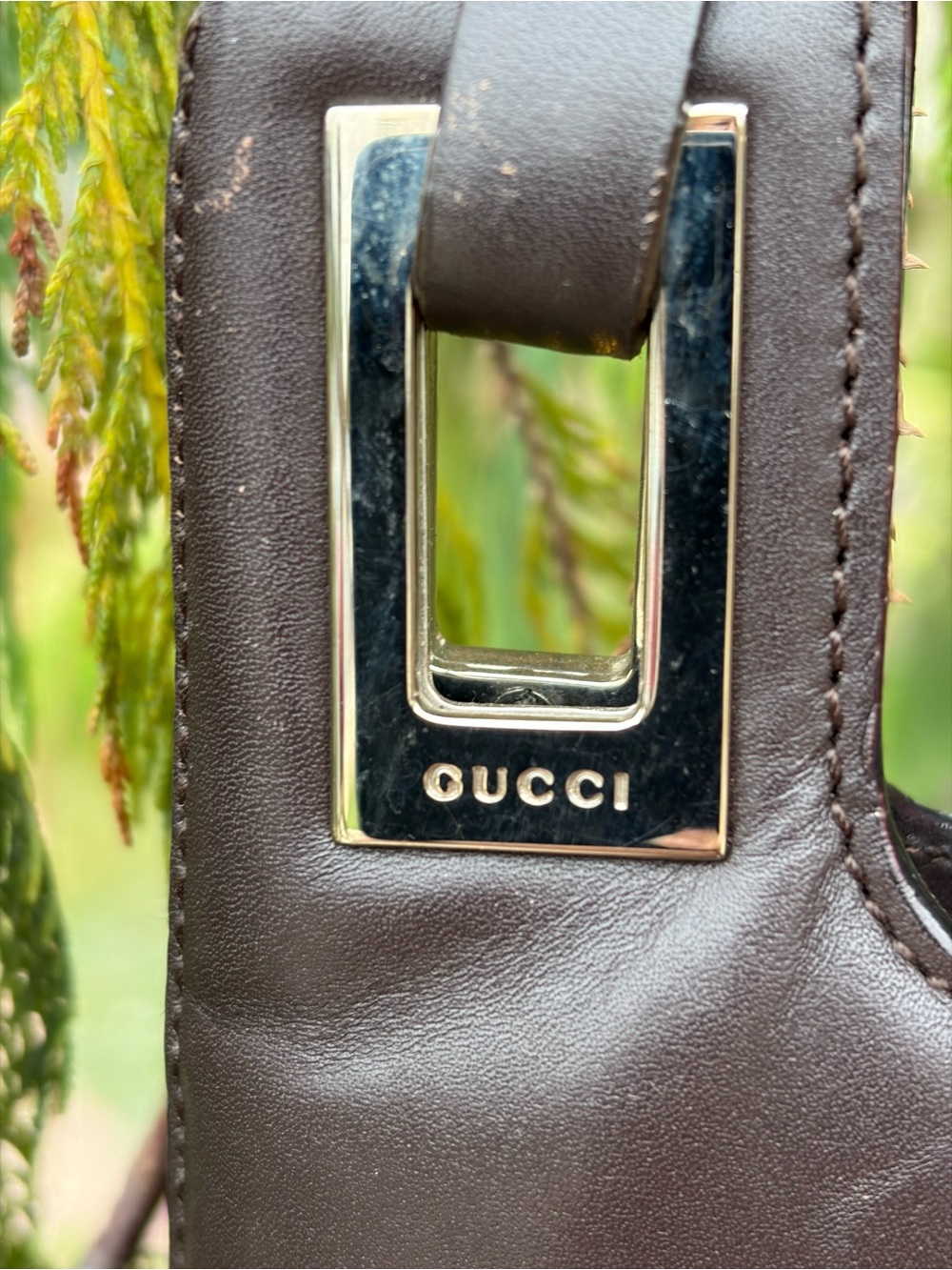 Auth Gucci Chocolate Leather Vintage Shoulder Bag Mod Pop Minimalist Style - Picture 3 of 14